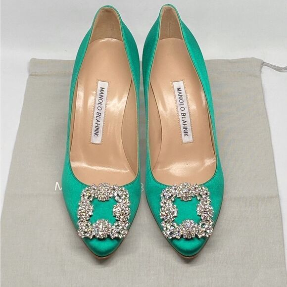 Manolo Blahnik Hangisi 70MM Embellished Satin Pumps size 36.5 - Picture 12 of 14